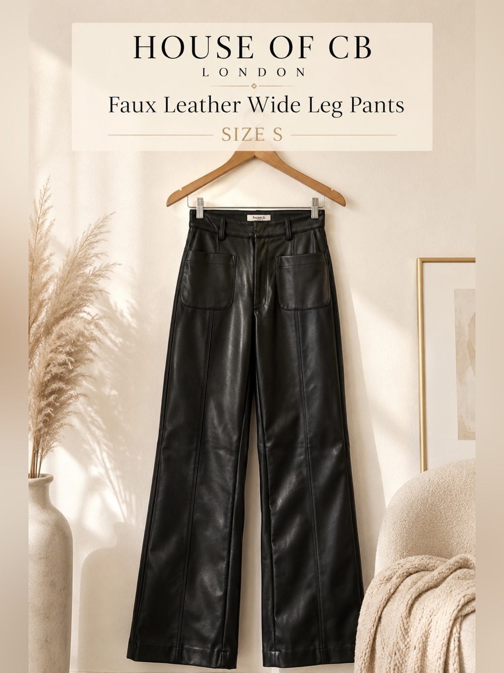 House of CB London Faux Leather Wide Leg Pants Black Size S